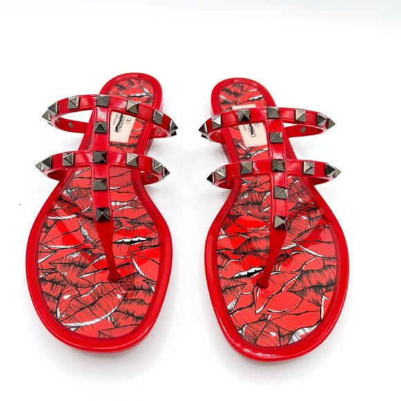 Valentino Garavani Shoes - Valentino Garavani Rockstud Rubber Lipstick Jelly Stud Cage Flat Sandal